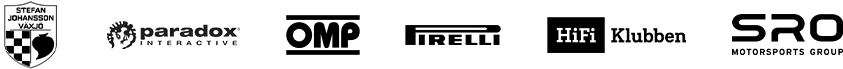 Stefan Johansson Vaxjo, Paradox Interactive, OMP, Pirelli, HiFi Klubben and SRO Motorsports Group logos